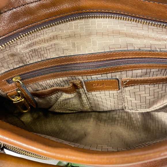 COLE HAAN SHOULDER BAG Brown Grommets and Zippered Front Pockets - Picture 5 of 9